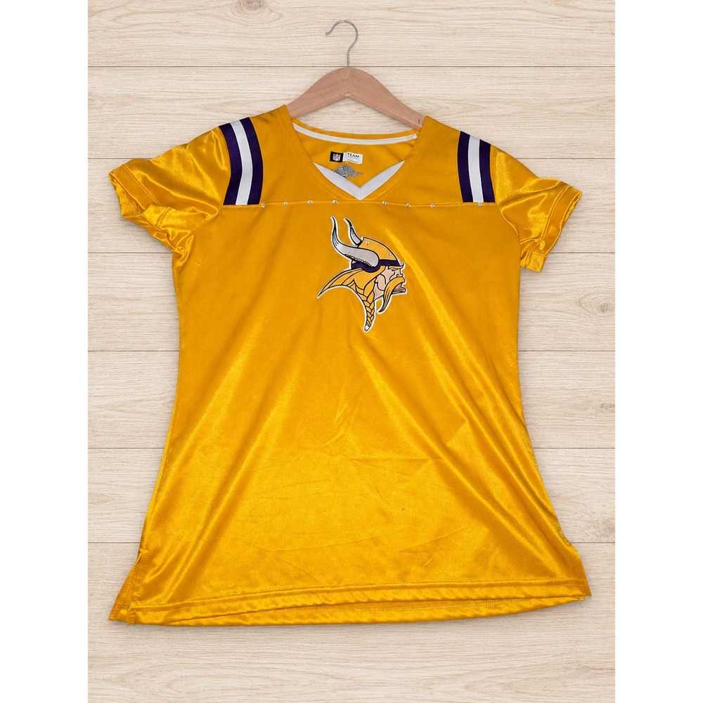 Minnesota Vikings Women's M Rhinestone NFL Team Apparel Gold Jersey Shirt